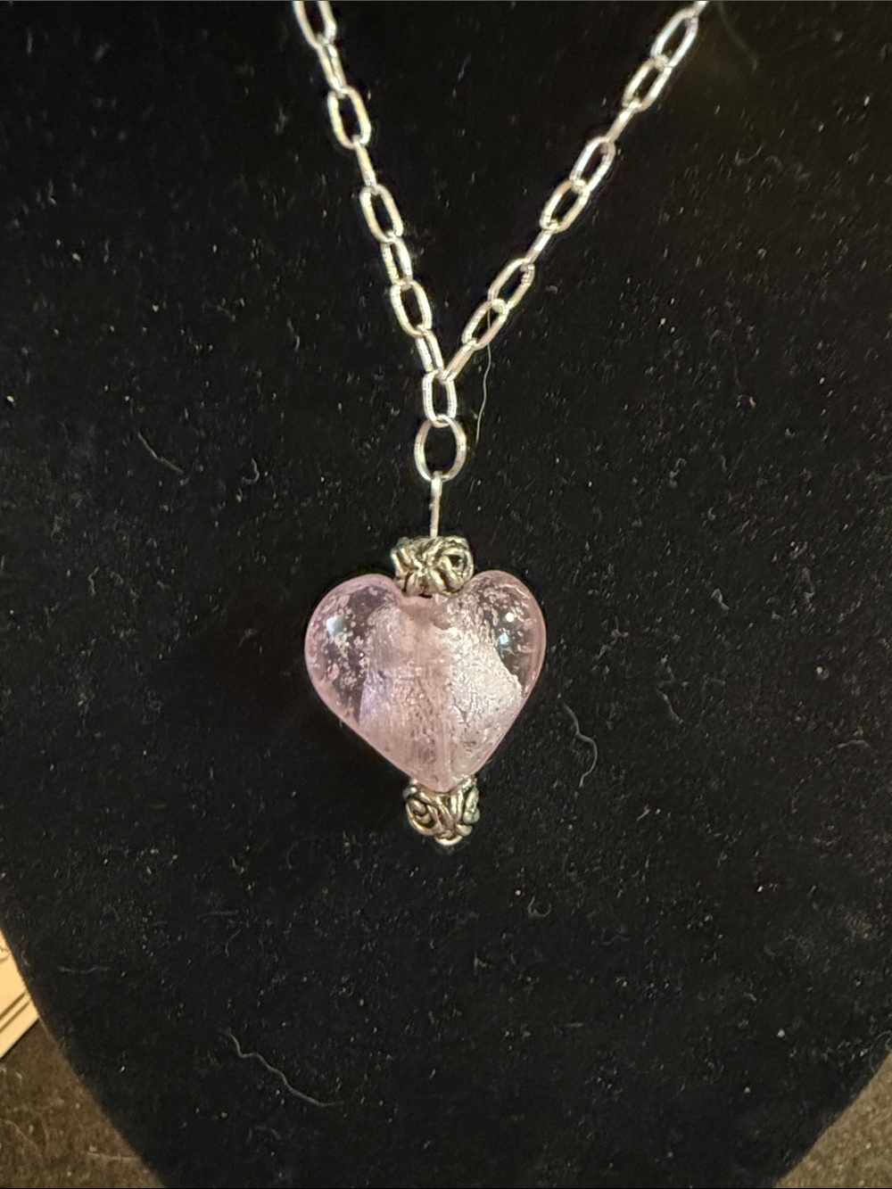 Pink Glass Heart Silver Chain Necklace Pendant